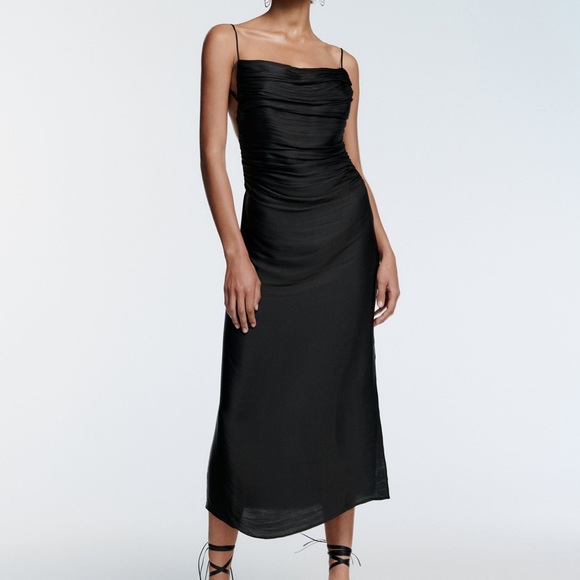 Black draped backless midi dress - Picture 1 of 3